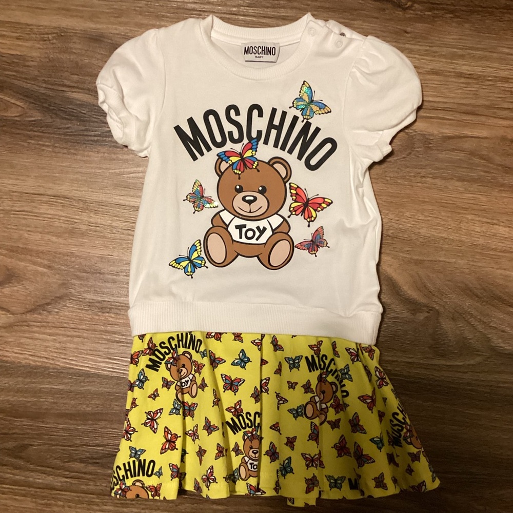 Moschino White and Yellow Teddy Bear Dress
